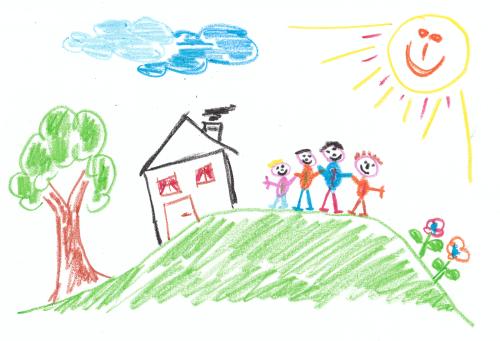 Kid's drawing of home and family