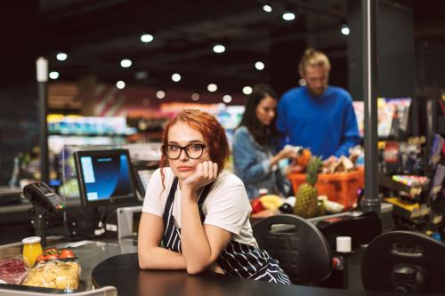 A frustrated cashier