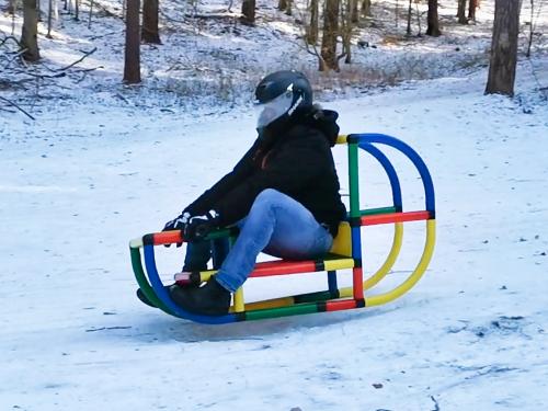 Sleeër op QUADRO slee glijdt een heuvel af